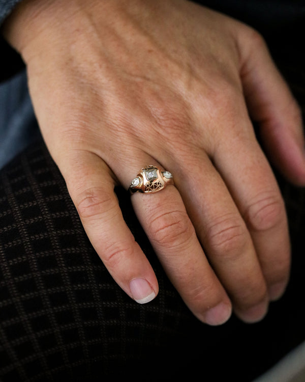 Bague Art Déco Or Rose et Blanc Diamant