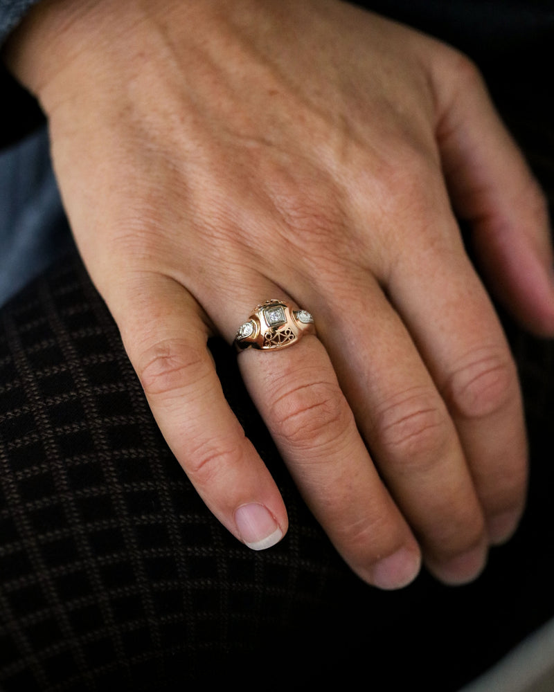 Bague Art Déco Or Rose et Blanc Diamant