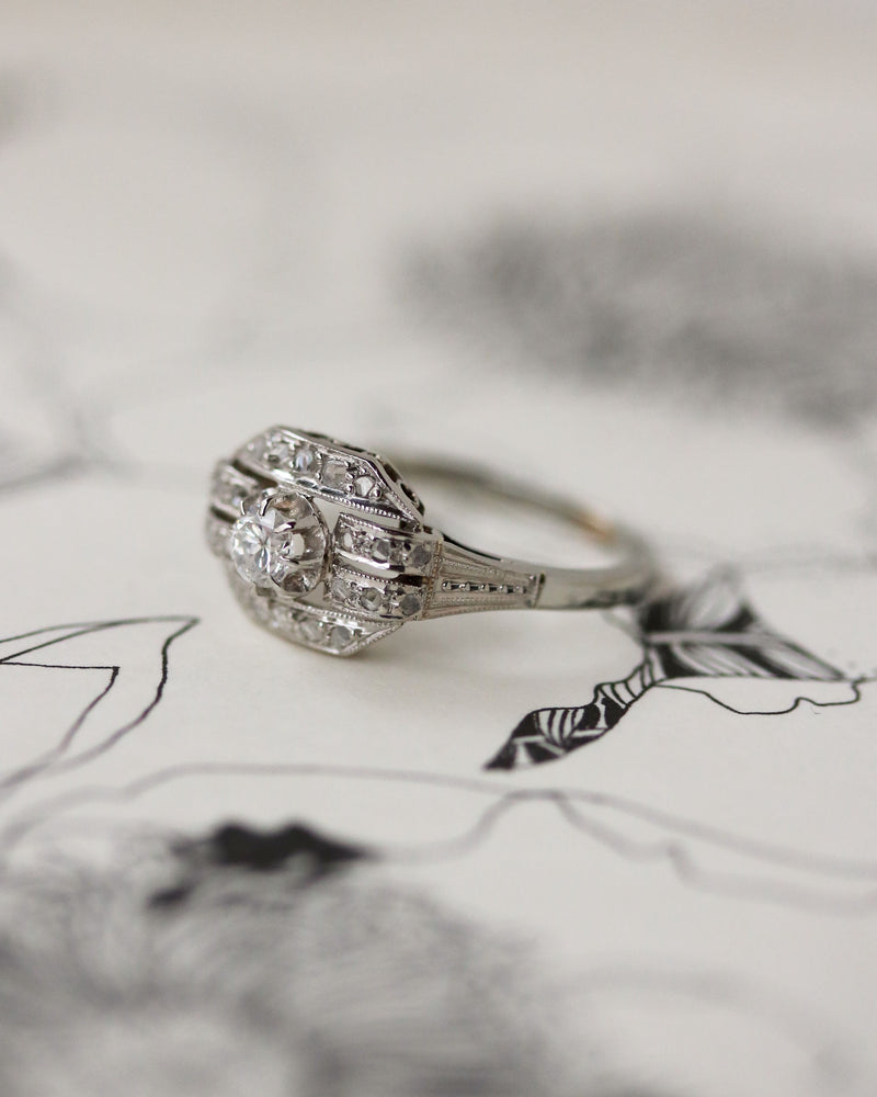 Bague Art Déco Or blanc Platine Diamant