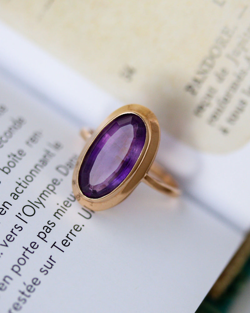 Bague Art Déco Or Rose Améthyste