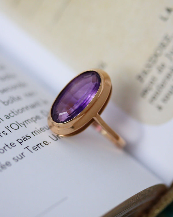 Bague Art Déco Or Rose Améthyste