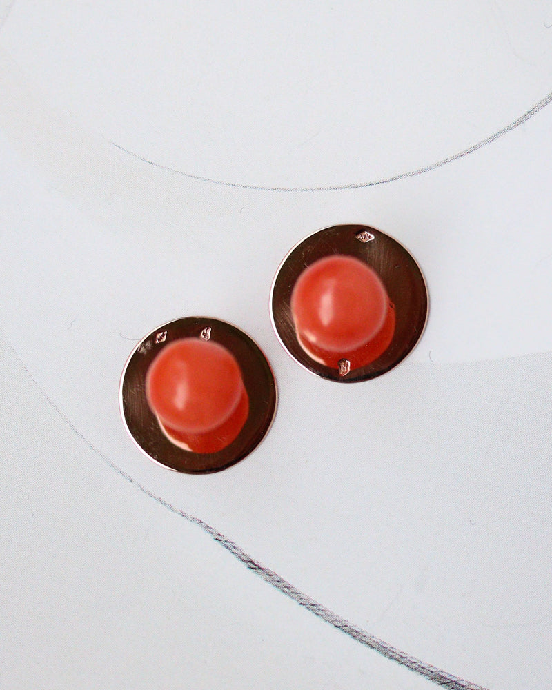 Paire de Boutons de Col Or Rose et Corail