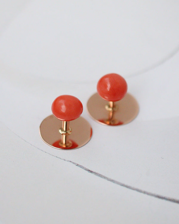 Paire de Boutons de Col Or Rose et Corail