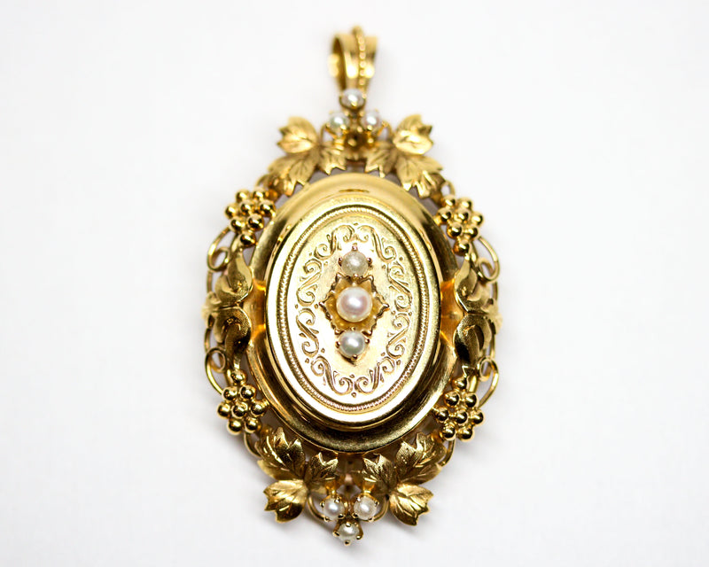 Pendentif et Broche Ancien Or Jaune et Perles Fines