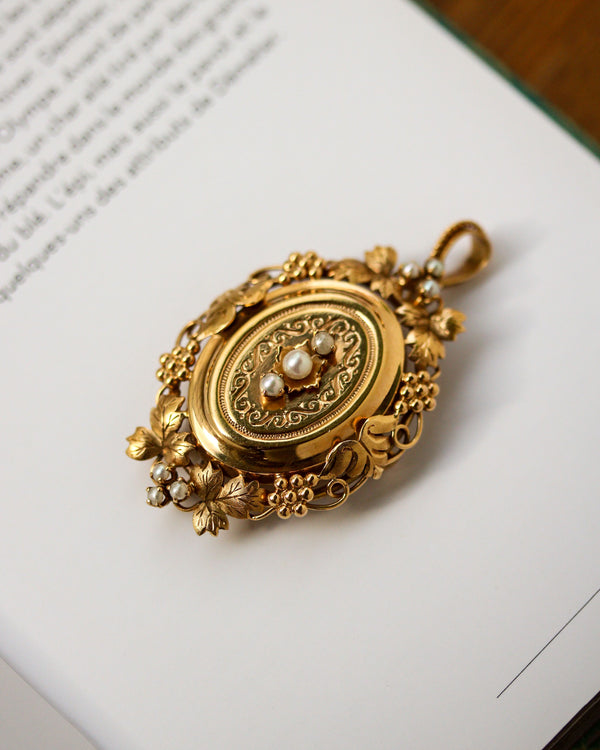 Pendentif et Broche Ancien Or Jaune et Perles Fines