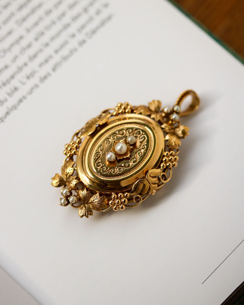 Pendentif et Broche Ancien Or Jaune et Perles Fines