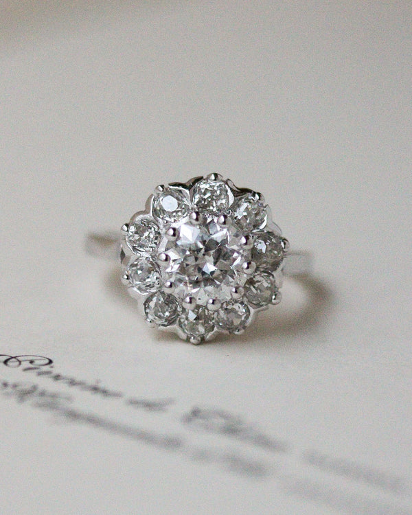 Bague Marguerite Ancienne Diamants et Platine