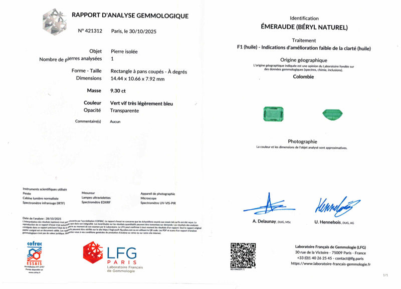 Bague Or Blanc Platine Emeraude de Colombie et Diamants