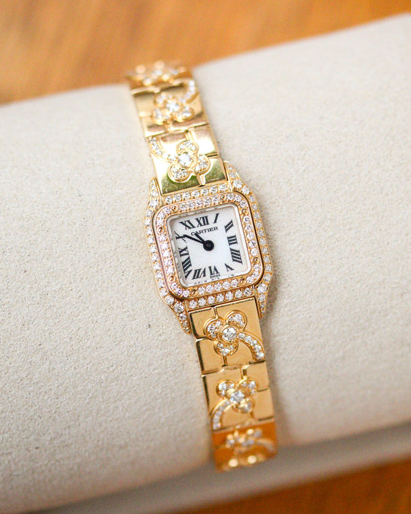 Montre Mini Panthère Fleurs Or Jaune et Diamant signe Cartier