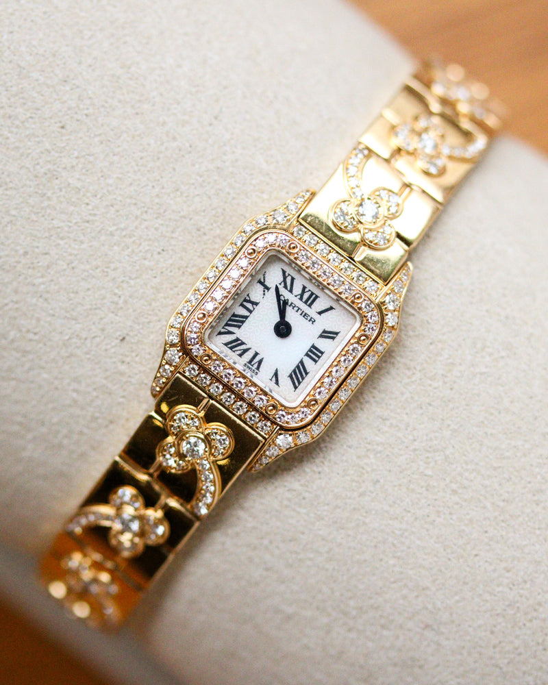 Montre Mini Panthère Fleurs Or Jaune et Diamant signe Cartier
