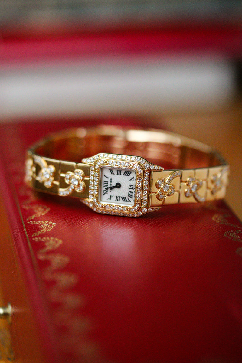 Montre Mini Panthère Fleurs Or Jaune et Diamant signe Cartier