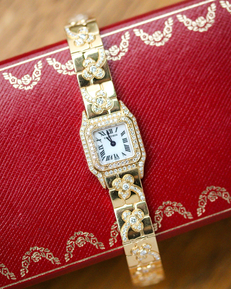 Montre Mini Panthère Fleurs Or Jaune et Diamant signe Cartier