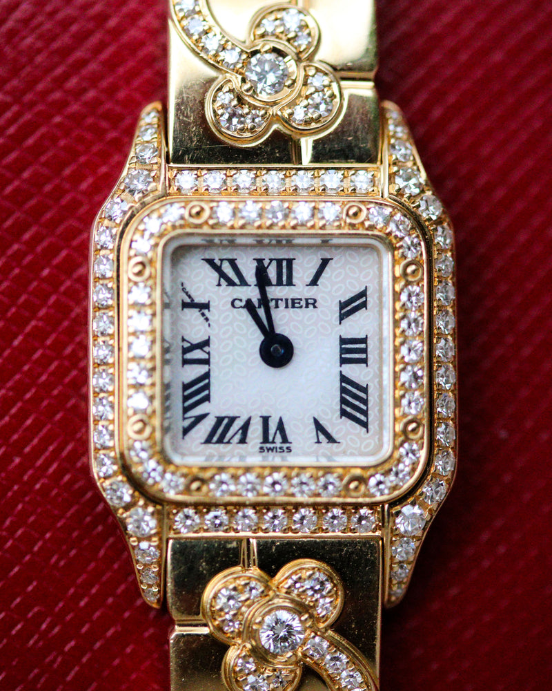 Montre Mini Panthère Fleurs Or Jaune et Diamant signe Cartier