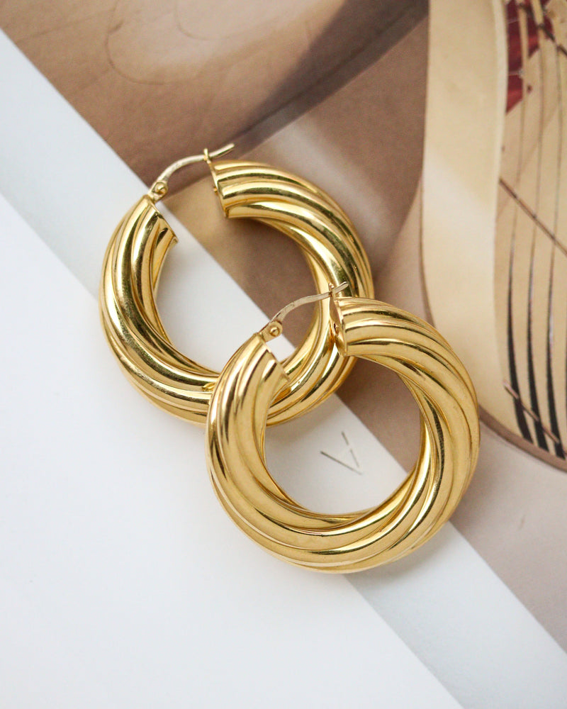 Paire de Créoles Motif Torsadé Or Jaune