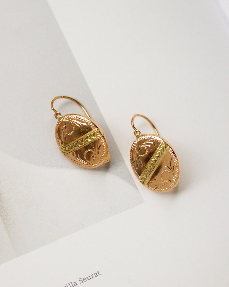 Paire de Dormeuses Médaillon Or Jaune et roe