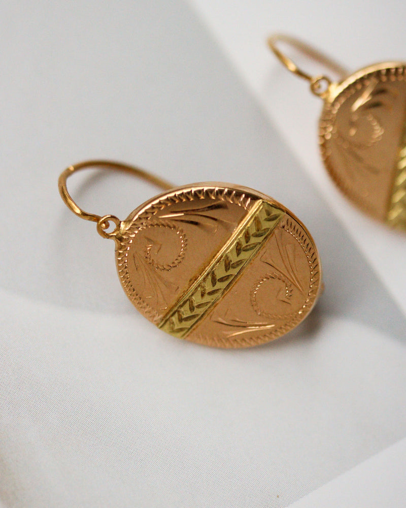 Paire de Dormeuses Médaillon Or Jaune et roe