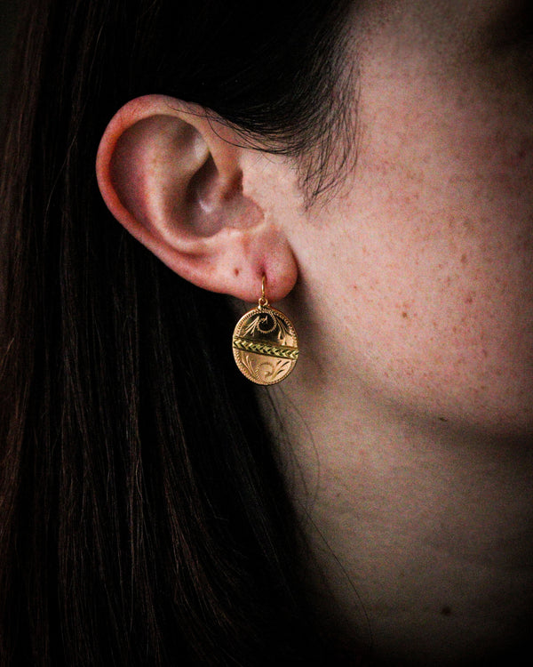 Paire de Dormeuses Médaillon Or Jaune et roe