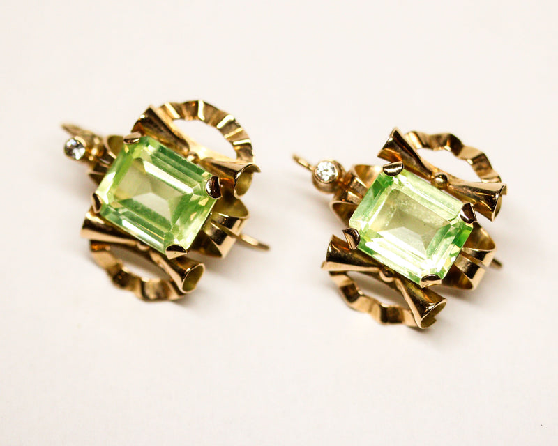 Paire de boucles d'Oreilles 1940 Or Rose et Fluorite