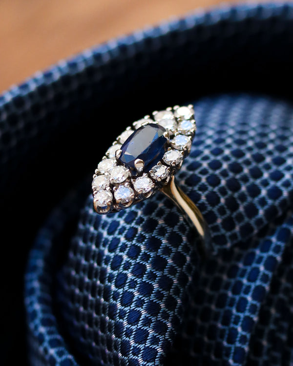 Bague Marquise Saphir et Diamants