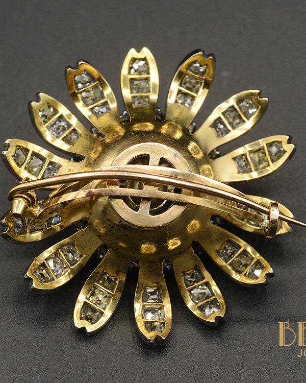 Broche Vintage Années 1930 - Motif Marguerite Avec Pierres Centrale - Occasion