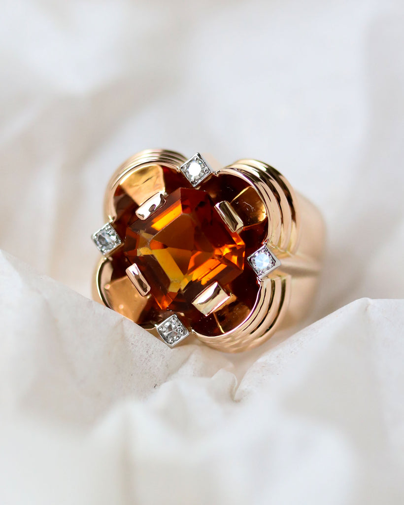 Bague En Argent Massif Avec Tête De Serpent Et Pierre Orange Carrée - Taille 52, Occasion