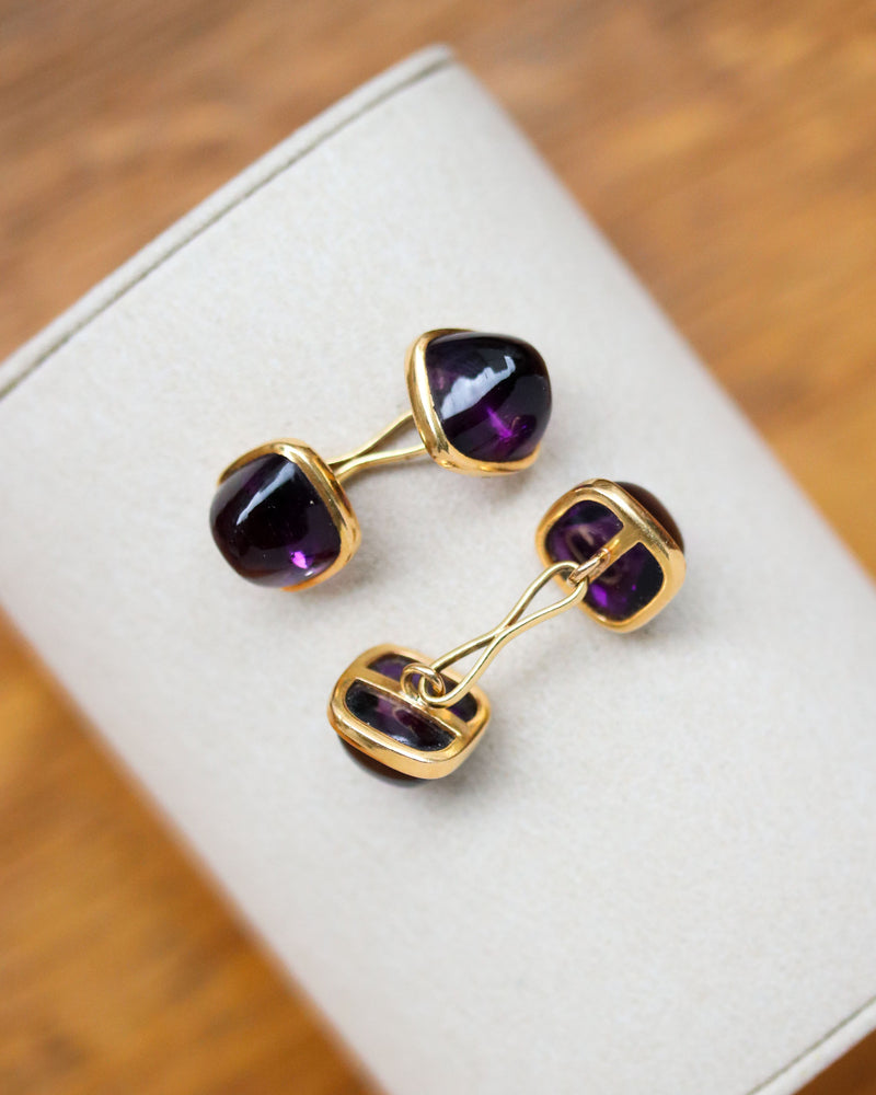 Boutons de Manchettes en Or Jaune et Améthyste