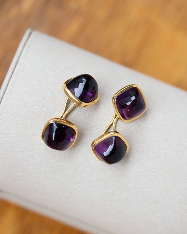 Boutons de Manchettes en Or Jaune et Améthyste