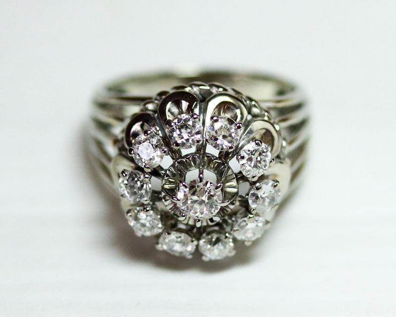Bague cocktail Marguerite 1950 Or Diamants