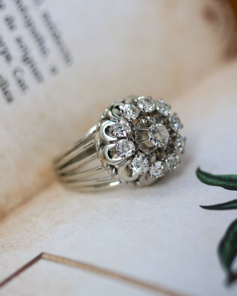 Bague cocktail Marguerite 1950 Or Diamants