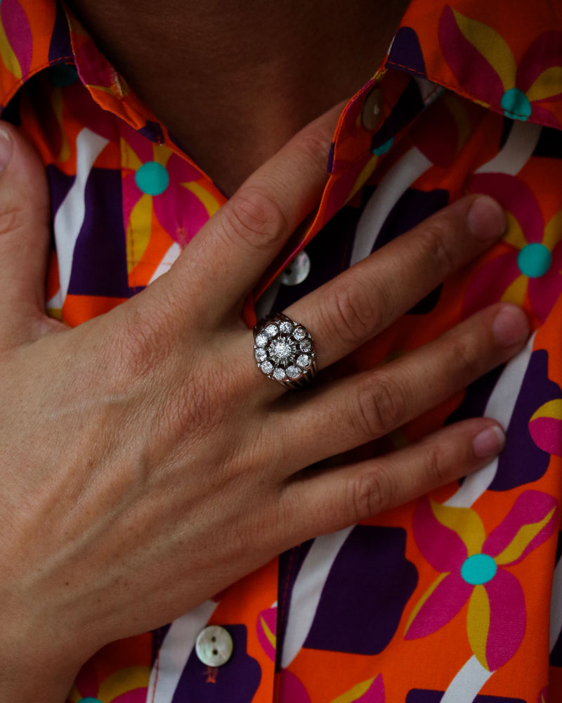 Bague cocktail Marguerite 1950 Or Diamants