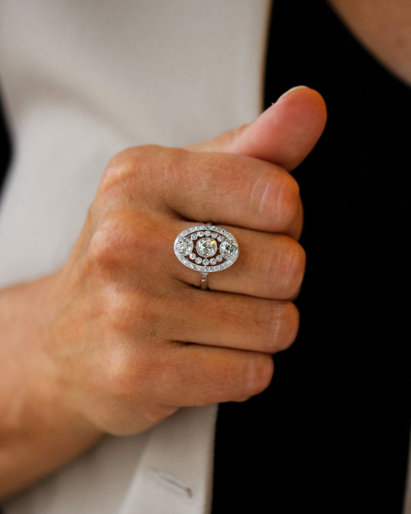 Bague Marquise Trilogie Diamants Or Blanc
