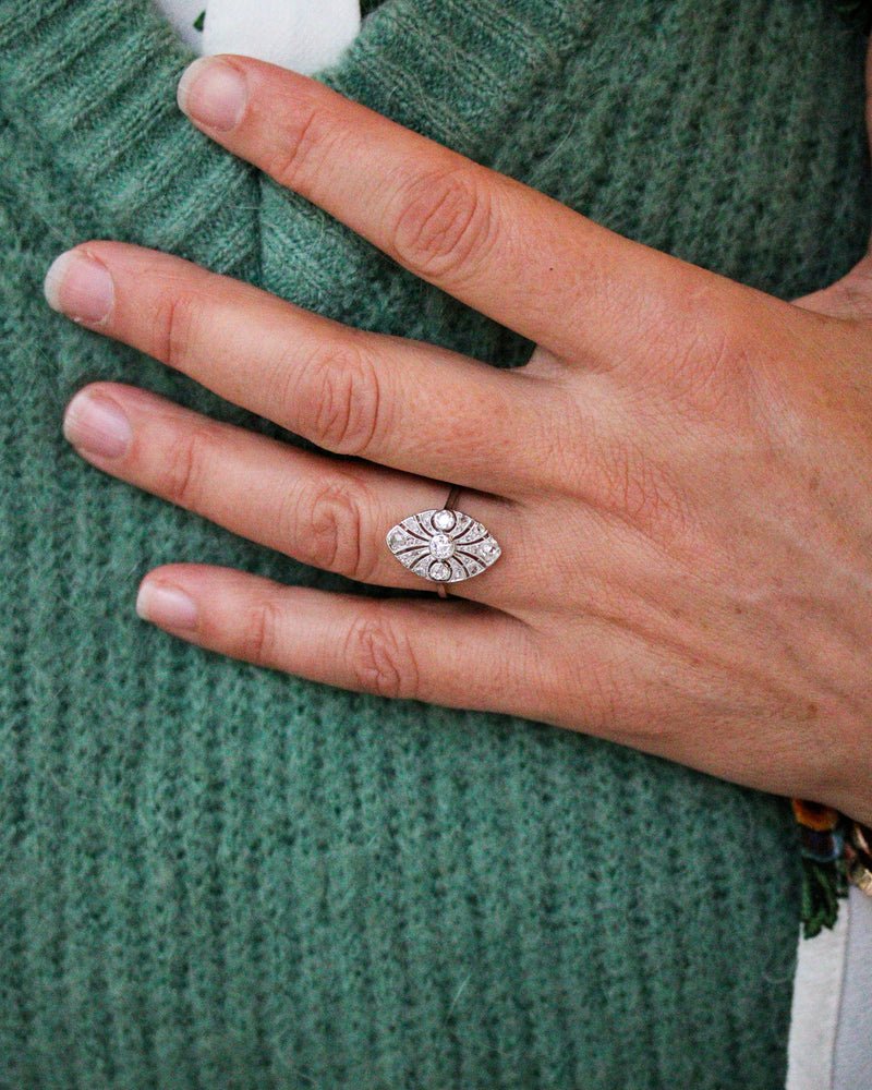 Bague Art Déco Marquise Platine Diamants