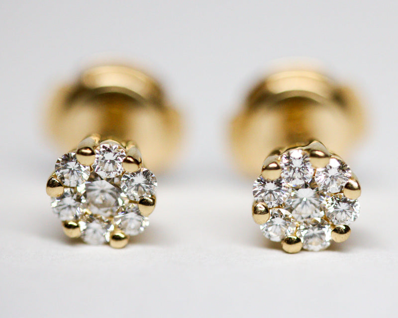 Paire de Puces d'oreilles Marguerite Or Jaune et Diamants