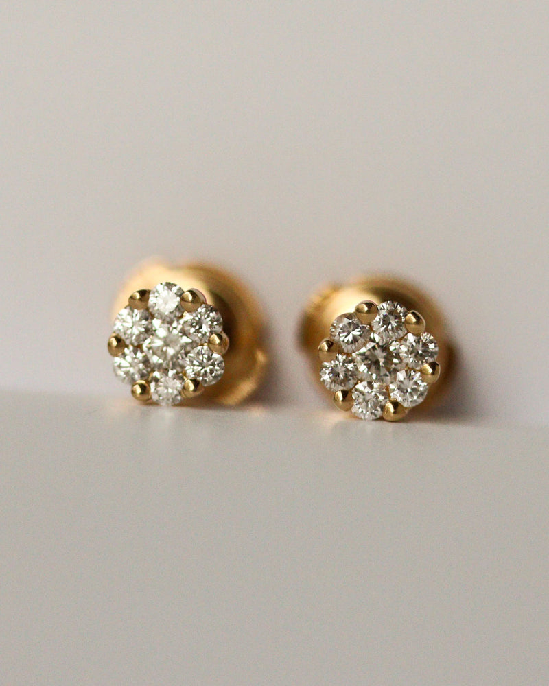Paire de Puces d'oreilles Marguerite Or Jaune et Diamants