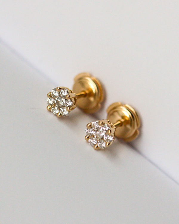 Paire de Puces d'oreilles Marguerite Or Jaune et Diamants