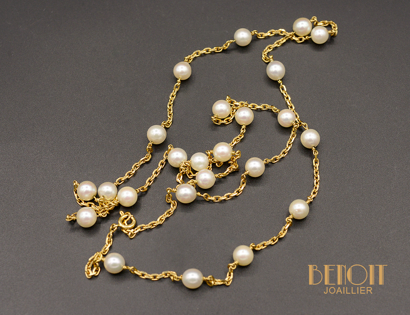 Collier Perles et Chaine Or Jaune