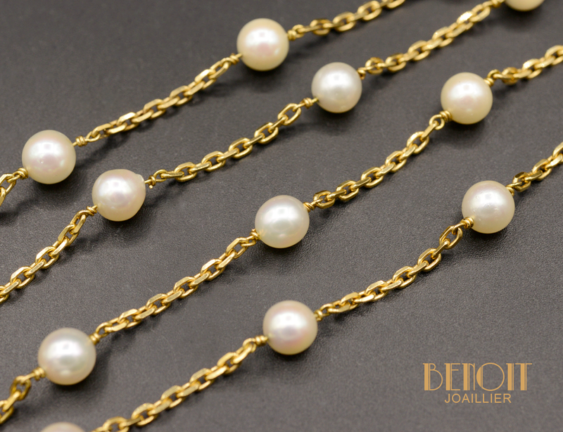 Collier Perles et Chaine Or Jaune