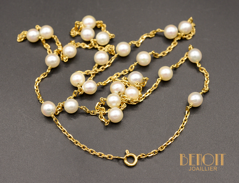 Collier Perles et Chaine Or Jaune
