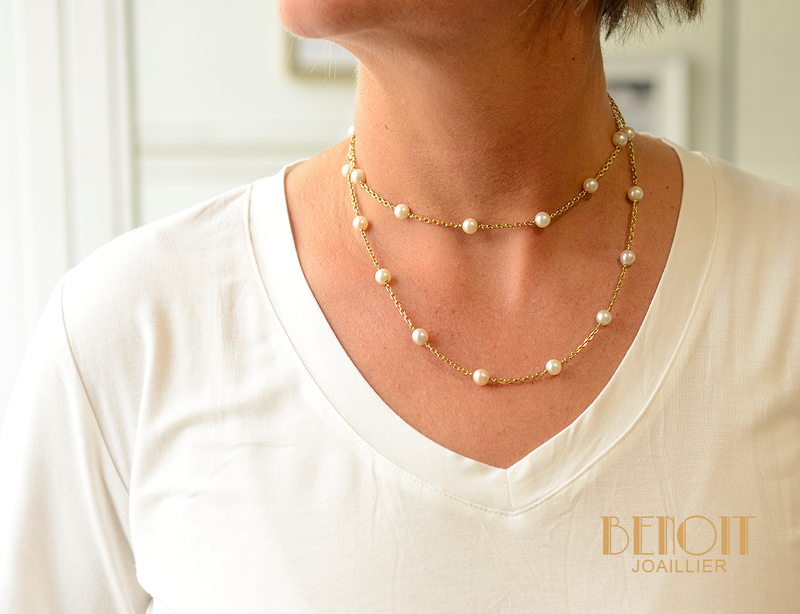 Collier Perles et Chaine Or Jaune