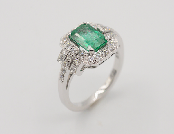 Bague Benoit Joaillier "Rectangle Godrons Emeraude et Diamants"