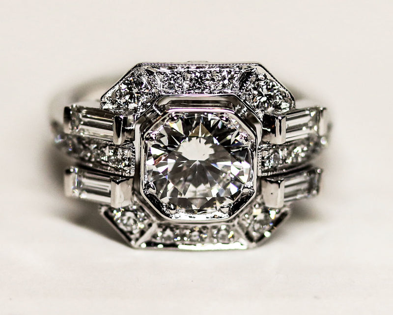 Bague Création Benoit Joaillier "Carrée Pans Coupés Doubles Baguettes" Diamant 1.24 ct