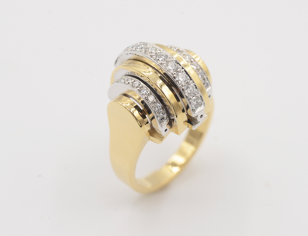 Bague Benoit Joaillier "Godrons et Diamants" Or Jaune et Blanc