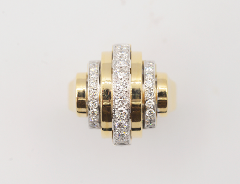 Bague Benoit Joaillier "Godrons et Diamants" Or Jaune et Blanc