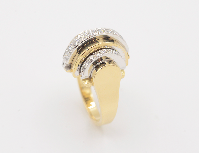 Bague Benoit Joaillier "Godrons et Diamants" Or Jaune et Blanc