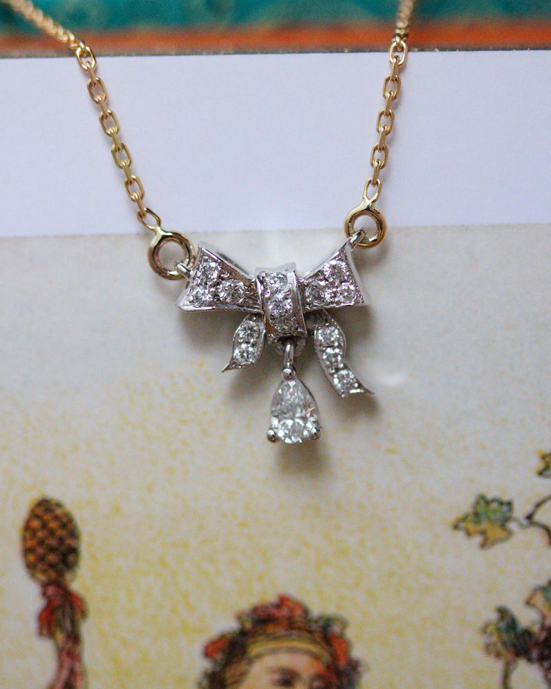 Pendentif Création Benoit Joaillier "Noeud Style Art Déco" Or Blanc et Jaune