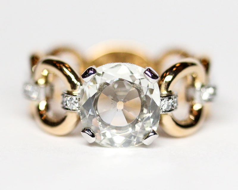 Bague Création Benoît Joaillier Solitaire "Mailles et Godrons" Diamants