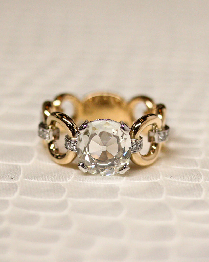 Bague Création Benoît Joaillier Solitaire "Mailles et Godrons" Diamants