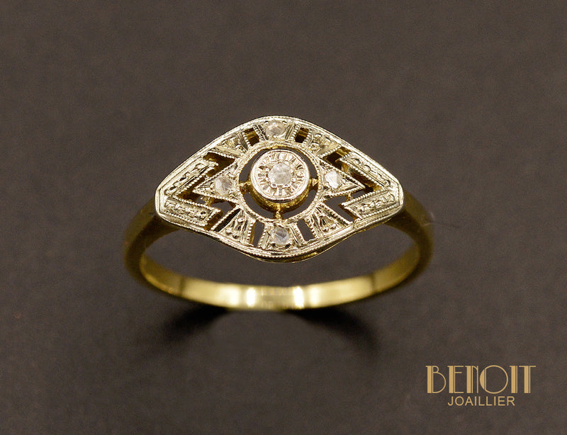 Bague 1920 en Or Blanc et Diamants
