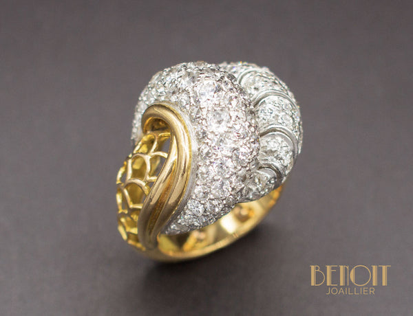 Bague Cocktail Or Jaune Platine Diamants