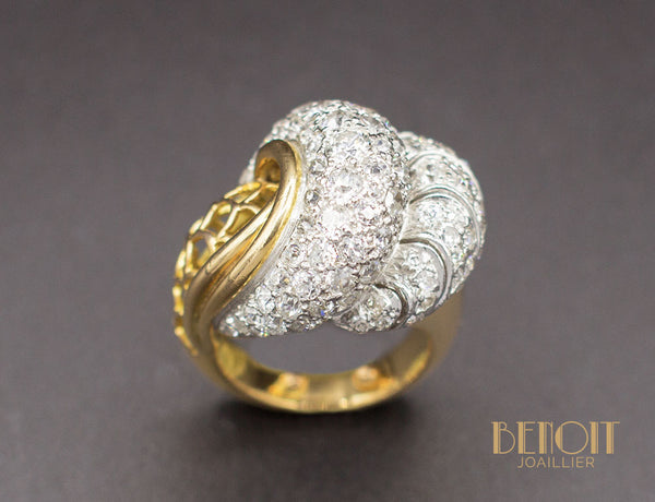 Bague Cocktail Or Jaune Platine Diamants